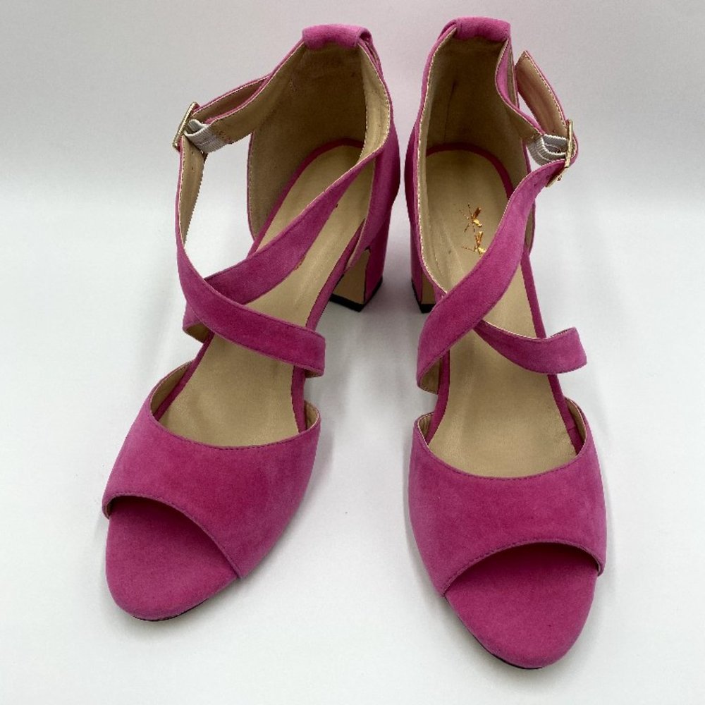 XYD Elegant Prom Pumps Suede Open Toe Cross Strap